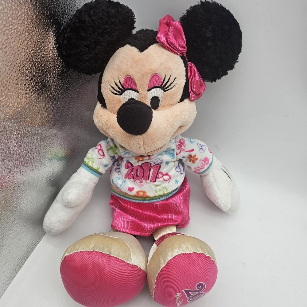 Disney‎ Parks Minnie Mouse 2011 Plush Stuffed Toy Medium Pink Hoodie Skirt Cute
